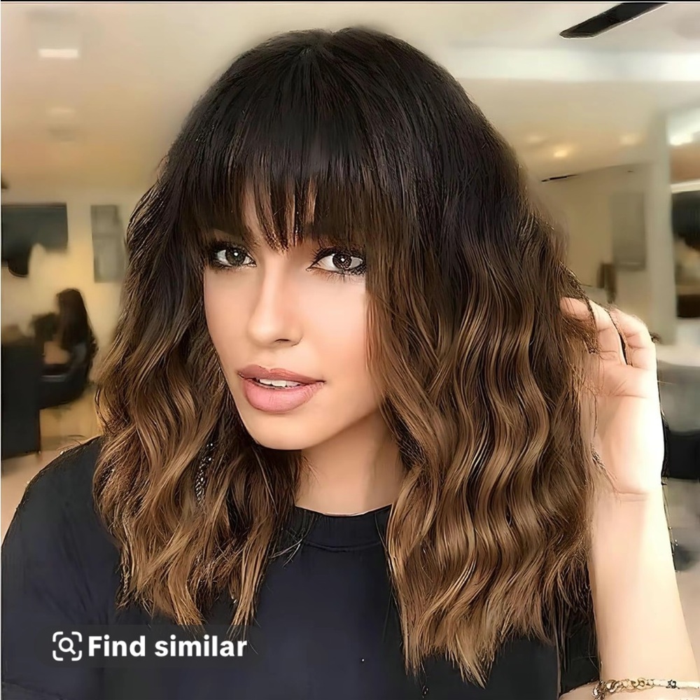14 inch Brown Ombre shoulder length bob curly ,120% density